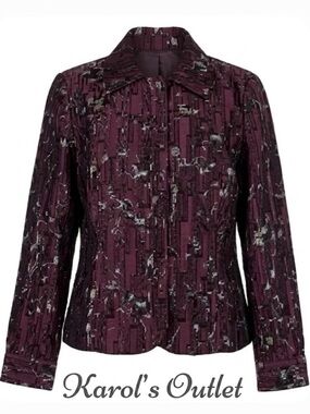 ERIN Floral Print Collared Blazer, Women’s M, Burgundy Black Silver